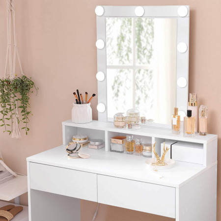 Masuta machiaj cu Oglinda LED si 2 Sertare pentru Cosmetice, Set Masa toaleta 80 cm, Alb, masuta cosmetica, vanity - SEA347 - Img 6
