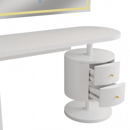 Masuta machiaj cu Oglinda LED si 2 Sertare pentru Cosmetice, Set Masa toaleta 120 cm, Alb Lucios, masuta cosmetica, vanity - SEA462 - Img 6