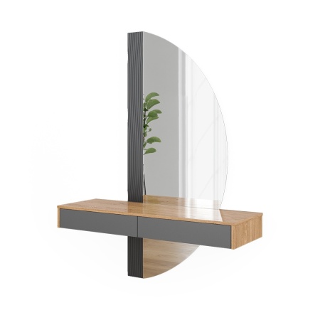 Masuta machiaj cu Oglinda LED si 2 Sertare pentru Cosmetice, Set Masa toaleta 120 cm, Gri, masuta vanity cu Riflaj, cosmetica- SEM243 - Img 8