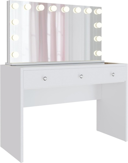 Masuta machiaj cu Oglinda LED si 3 Sertare pentru Cosmetice, Set Masa toaleta 120 cm, Alb, masuta cosmetica, vanity - SEA912 - Img 8