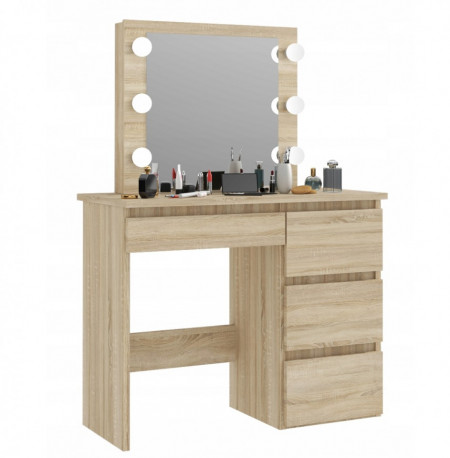 Masuta machiaj cu Oglinda LED si 4 Sertare pentru Cosmetice, Alb, masuta cosmetica, vanity - SEA512 - Img 4
