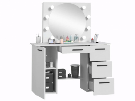 Masuta machiaj cu Oglinda LED si 4 Sertare pentru Cosmetice, Set Masa toaleta 120 cm, Alb, masuta cosmetica, vanity - SEA543 - Img 3