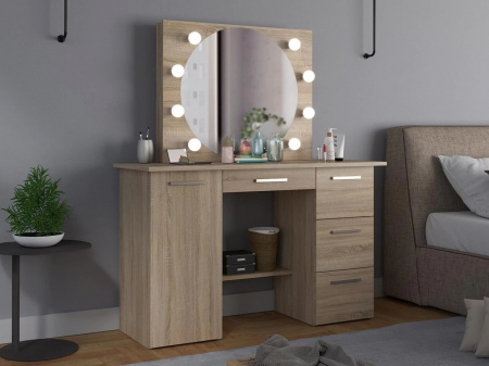 Masuta machiaj cu Oglinda LED si 4 Sertare pentru Cosmetice, Set Masa toaleta 120 cm, masuta cosmetica, vanity - SEM513 - Img 6