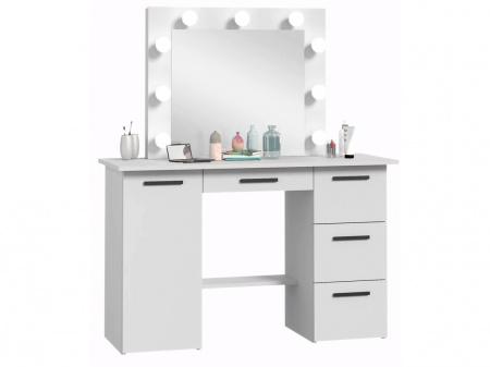 Masuta machiaj cu Oglinda LED si 4 Sertare pentru Cosmetice, Set Masa toaleta 120 cm, Alb, masuta cosmetica, vanity - SEA544 - Img 3