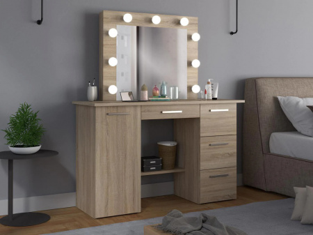 Masuta machiaj cu Oglinda LED si 4 Sertare pentru Cosmetice, Set Masa toaleta 120 cm, masuta cosmetica, vanity - SEM515 - Img 6