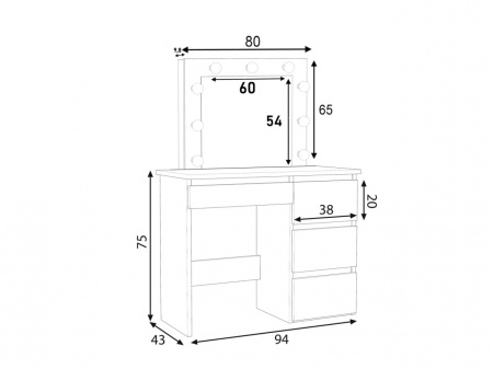 Masuta machiaj cu Oglinda LED si 4 Sertare pentru Cosmetice, Set Masa toaleta 94 cm, masuta cosmetica, vanity - SEM525 - Img 2