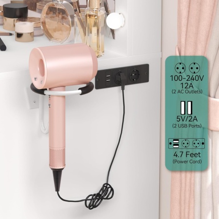 Masuta machiaj cu Oglinda LED si 4 Sertare pentru Cosmetice, Set Masa toaleta 90 cm, Alb, masuta cosmetica, vanity - SEA482 - Img 2