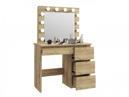 Masuta machiaj cu Oglinda LED si 4 Sertare pentru Cosmetice, Stejar, masuta cosmetica, vanity - SEM502 - Img 4