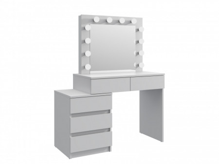 Masuta machiaj cu Oglinda LED si 5 Sertare pentru Cosmetice, Set Masa toaleta 112 cm, Alb, masuta cosmetica, vanity - SEA539 - Img 4