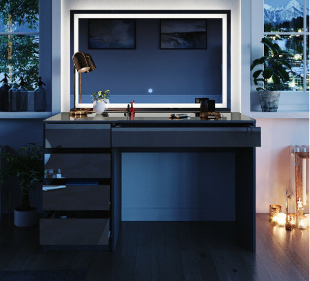 Masuta machiaj cu Oglinda LED si 5 Sertare pentru Cosmetice, Set Masa toaleta 120 cm, Gri, masuta cosmetica, vanity - SEG208 - Img 8