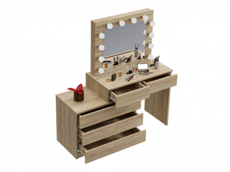 Masuta machiaj cu Oglinda LED si 5 Sertare pentru Cosmetice, Set Masa toaleta 130 cm, masuta cosmetica, vanity - SEM511 - Img 5