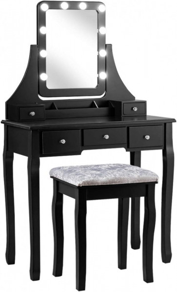 Masuta machiaj cu Oglinda LED si 5 Sertare pentru Cosmetice, Set Masa toaleta 80 cm, masuta cosmetica, vanity - SEN236 - Img 5
