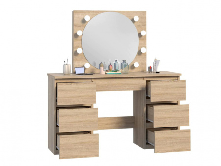 Masuta machiaj cu Oglinda LED si 5 Sertare pentru Cosmetice, Set Masa toaleta 120 cm, masuta cosmetica, vanity - SEM531 - Img 4