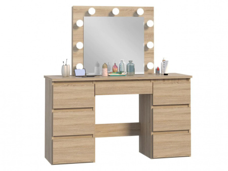 Masuta machiaj cu Oglinda LED si 5 Sertare pentru Cosmetice, Set Masa toaleta 120 cm, masuta cosmetica, vanity - SEM533 - Img 5