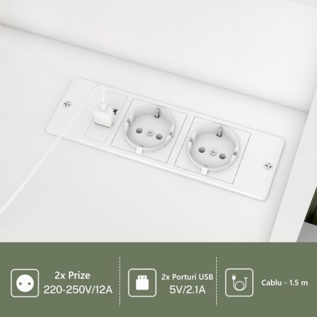 Masuta machiaj cu Oglinda LED si 8 Sertare pentru Cosmetice, Set Masa toaleta 167 cm, Alb, masuta cosmetica, vanity - SEA819 - Img 7