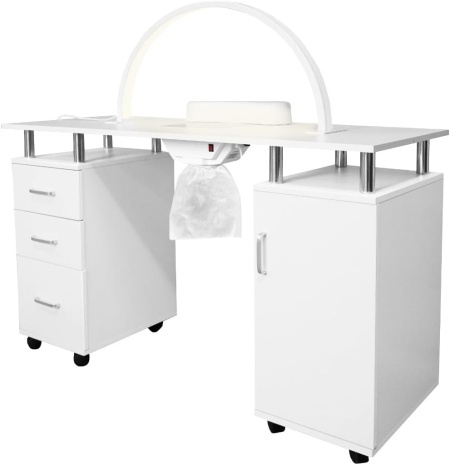 Masuta manichiura, 120 cm, masa cosmetica cu Aspirator incorporat, pernita - Alb - MANIA5 - Img 8