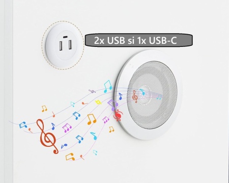 NOA1 - Set 2x Noptiere Smart, 30 cm, cu 3 sertare, LED, USB, Bluetooth, Incarcator Wireless, mobilier dormitor - Alb - Img 6