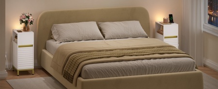 NOA2 - Set 2 Noptiere, 24 cm, foarte inguste, LED, USB si USB-C, Riflaje dormitor - Alb - Auriu - Img 6