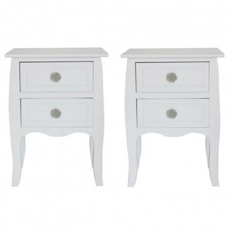 NOA604 - Set 2 Noptiere albe, 40 cm, cu 2 sertare pentru dormitor