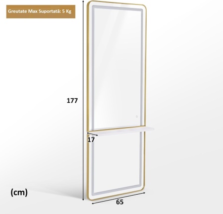 OGPR202 - Oglinda 65 x 177 cm, pentru perete, salon, coafor - Auriu / Alb / Negru - Img 10