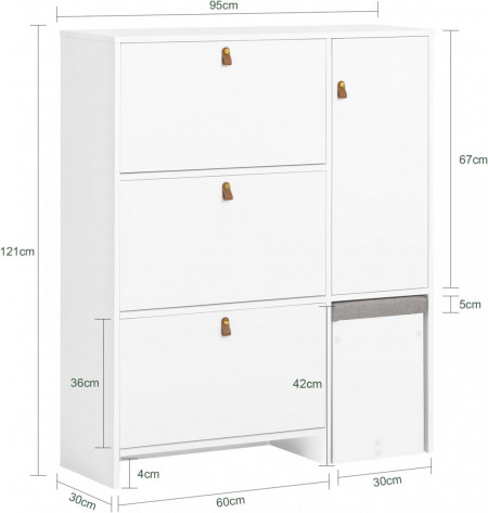 PANA18 - Pantofar 95 cm, 3 compartimente si un dulap, pantofare, depozitare pantofi, mobilier hol cu taburet- Alb - Img 7