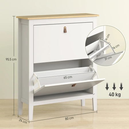 PANA30 - Pantofar 80 cm ingust, 2 compartimente duble, pantofare, depozitare pantofi, mobilier hol - Alb sau Verde - Img 9