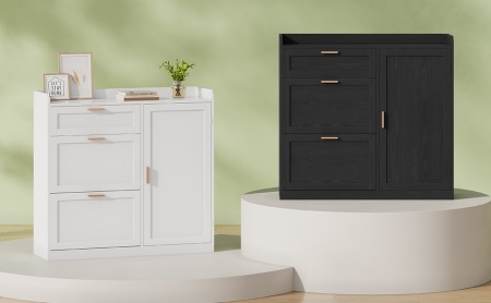Pantofar Alb sau Negru, 100 cm, pantofare, depozitare pantofi cu 2 Compartimente, Sertar si Dulapior, mobilier hol - PANA41 - Img 3