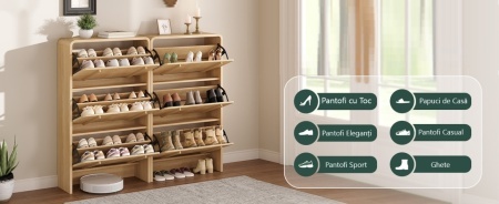 Pantofar maro ingust 70 cm cu 3 compartimente, pantofare cu Riflaje, depozitare pantofi, mobilier hol - PANM10 - Img 11