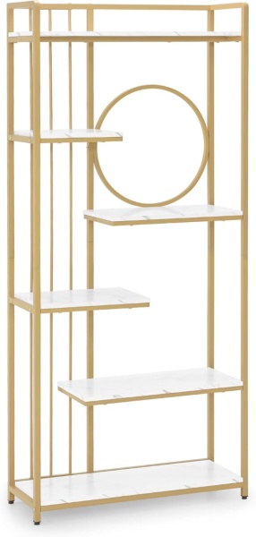RAAU212 - Raft manichira, 80 cm pentru salon cosmetica, birou, hol, living, baie - Alb imitatie de marmura - Auriu - Img 2