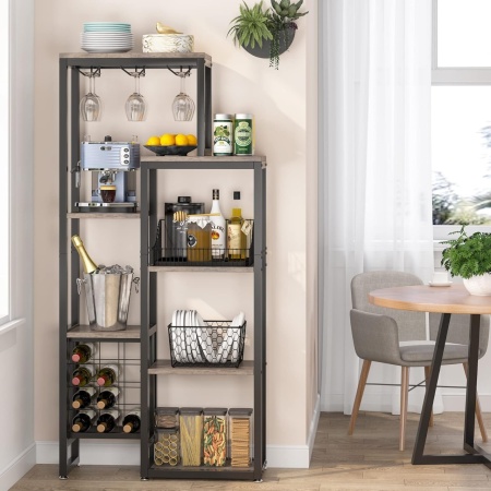 RVI4 - Rafturi Vin pentru, 80 cm, depozitare vin, raft stil industrial, bucatarie, living, dining - Negru Maro / Gri - Img 7