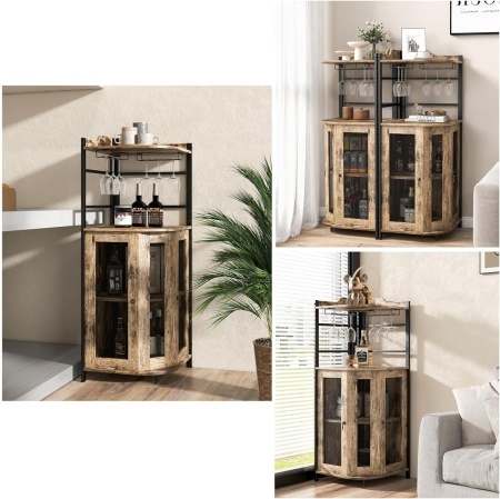 RVI9 - Rafturi Vin, 46 cm, depozitare vin, raft stil industrial, bucatarie, living, dining - Maro - Negru - Img 5