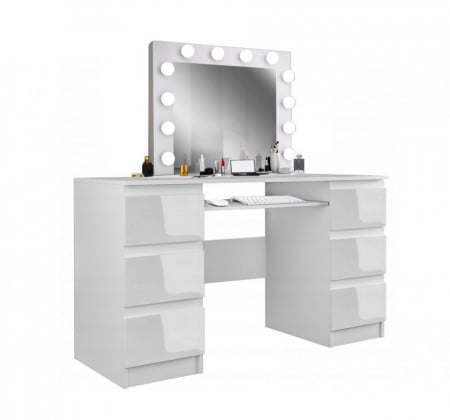 SEA540 - Set Masa toaleta, 130 cm, cosmetica machiaj, masuta vanity, oglinda cu LED-uri - Alb Lucios sau Mat