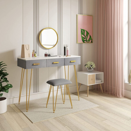 SEG205 - Set Masa toaleta, 100 cm, cosmetica machiaj cu oglinda si scaun, masuta vanity - Gri