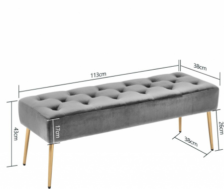 BAG213 - Bancuta, 113 cm, Divan, Canapea, fotoliu, sofa, bancheta, bancuta, banca living, dormitor, hol - Gri - Auriu - Img 5