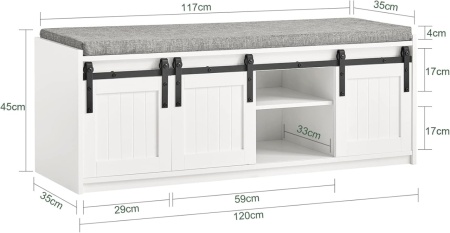 Bancuta alba hol, 80 / 90 / 120 cm, pantofar cu pernita, depozitare pantofi - BAA63 - Img 10