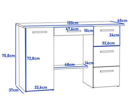 BIM511 - Birou 120 cm, masa de calculator cu 4 sertare si 1 dulap, office - culoarea Stejar - Img 2