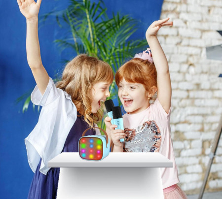 CADC2 - Set Sistem Mini Karaoke si 2 Mini Microfoane, Jucarii copii, Cadou pentru Craciun, Petreceri in familie - Albastru - Img 4