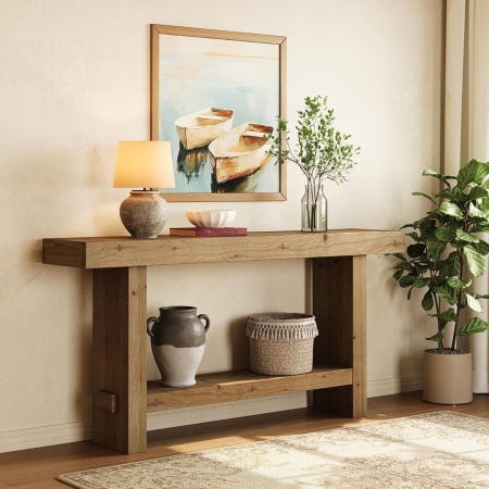 MAM20 - Masa Consola din Lemn, 160 cm, masuta hol, living, dining, dormitor - Maro - Img 2