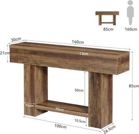 MAM30 - Masa Consola, 140 cm, masuta hol cu Front Riflat, living, dining, dormitor - Maro - Img 5