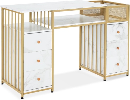 MANIAU205 - Masuta manichiura, birou, 125 cm, masa cosmetica pentru salon - Alb / Negru - Auriu - Img 10