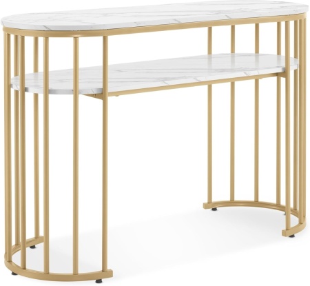MANIAU207 - Masuta manichiura, 114 cm, masa cosmetica ovala pentru salon - Alb - Auriu - Img 7