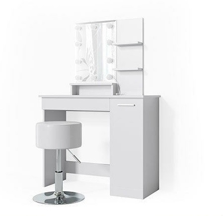 Masuta machiaj cu Oglinda LED si 1 Sertar pentru Cosmetice, Set Masa toaleta 90 cm, Alb, masuta cosmetica, vanity - SEA267 - Img 6