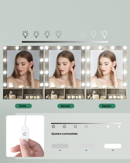 Masuta machiaj cu Oglinda LED si 1 Sertar pentru Cosmetice, Set Masa toaleta 80 cm, Alb / Negru / Gri, masuta cosmetica, vanity - SEG19 - Img 11