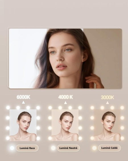 Masuta machiaj cu Oglinda LED si 10 Sertare pentru Cosmetice, Set Masa toaleta 150 cm, Alb, masuta cosmetica cu Priza si USB, vanity cu Suport Uscator de Par si Dulapior Bijuterii - SEA10 - Img 9
