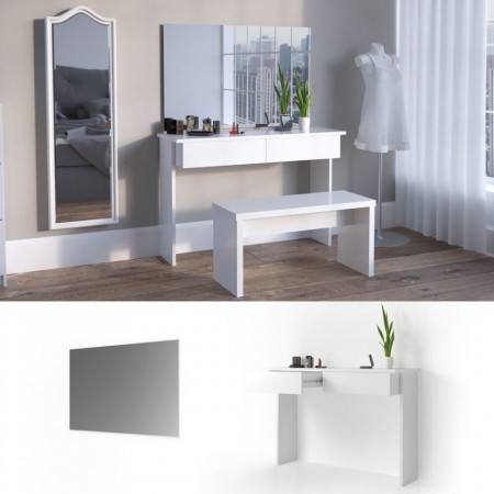 Masuta machiaj cu Oglinda LED si 2 Sertare pentru Cosmetice, Set Masa toaleta 120 cm, Alb, masuta cosmetica, vanity - SEA252 - Img 5