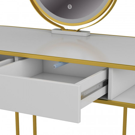 Masuta machiaj cu Oglinda LED si 2 Sertare pentru Cosmetice, Set Masa toaleta 110 cm, Alb, masuta cosmetica, vanity - SEA904 - Img 6