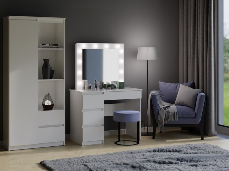 Masuta machiaj cu Oglinda LED si 2 Sertare pentru Cosmetice, Set Masa toaleta 98 cm, Alb, masuta cosmetica, vanity - SEA554 - Img 2