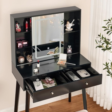 Masuta machiaj cu Oglinda LED si 2 Sertare pentru Cosmetice, Set Masa toaleta 80 cm, masuta cosmetica, vanity - SEN235 - Img 7