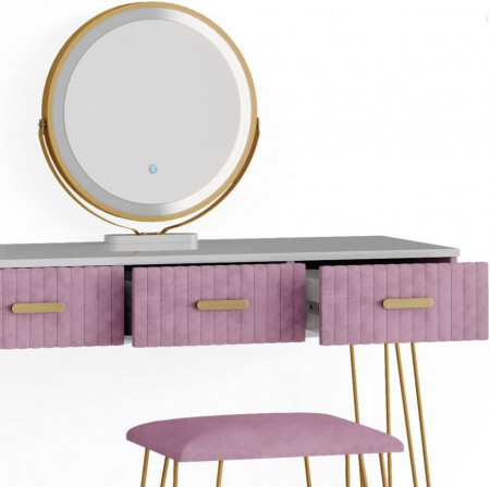 Masuta machiaj cu Oglinda LED si 3 Sertare pentru Cosmetice, Set Masa toaleta 100 cm, Alb, masuta cosmetica, vanity - SEA396 - Img 3