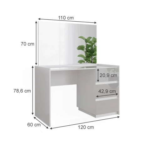 Masuta machiaj cu Oglinda LED si 3 Sertare pentru Cosmetice, Set Masa toaleta 120 cm, Alb Lucios, masuta cosmetica, vanity - SEA805 - Img 7
